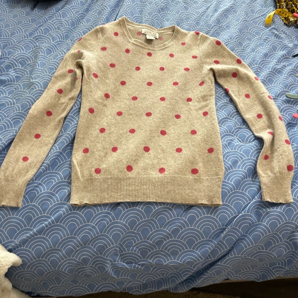 Rachel Zoe Beige Sweater with Pink Dots 100% Cashmere